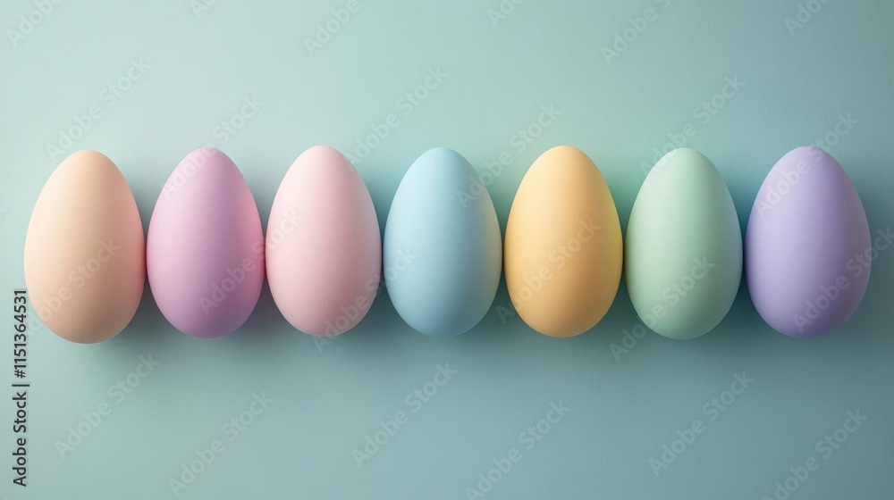 Pastel Easter Eggs in a Row on a Blue Background Pastel Easter Eggs in a Row on a Blue Background