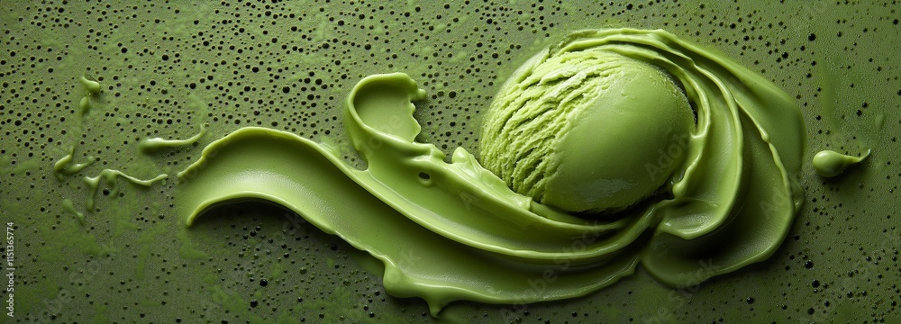 Obraz premium Green matcha backdrop with green matcha ice cream
