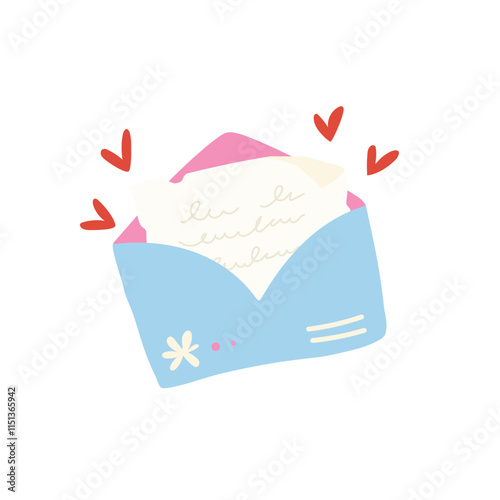 Love letter in an envelope. Congratulations on Valentine's Day. Vector illustrations for valentines