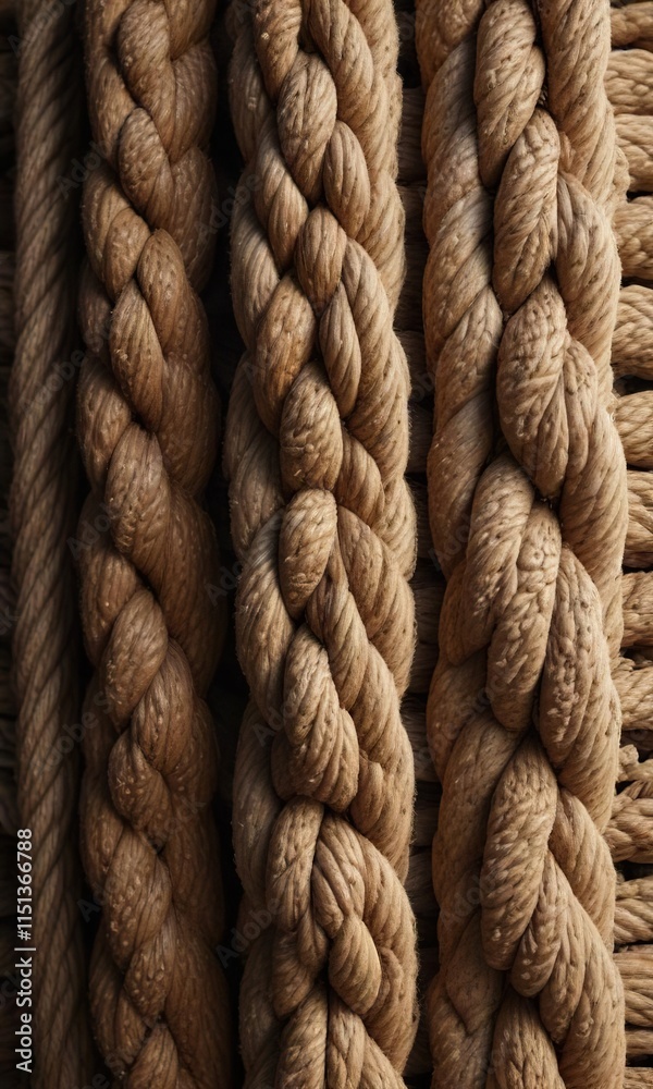 Natural fiber rope with brown color and rough texture, earthy, texture