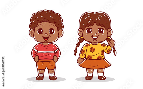 Happy African kid boy and girl vector illustration
