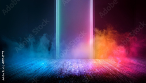 Abstract 3d room scene with colorful prism Light Overlay and smoke effect