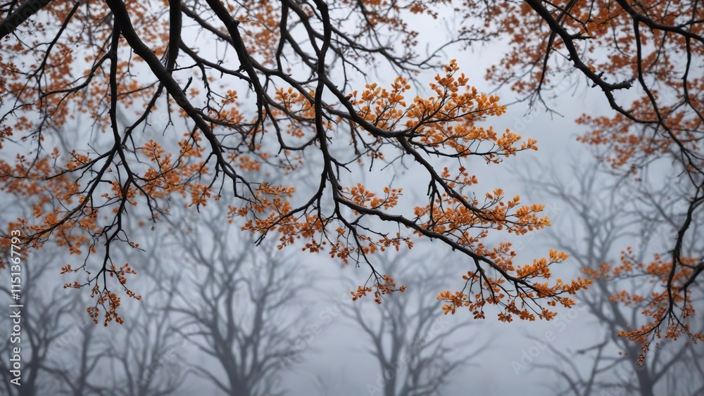 Overcast sky and blurred tree branches on a rainy day , rainy day, autumn colors Overcast sky and blurred tree branches on a rainy day , rainy day, autumn colors