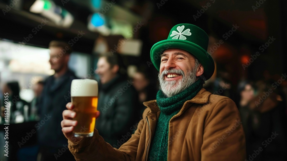Adults are enjoying themselves while celebrating St. Patrick's Day in a street pub while donning green costumes. Adults are enjoying themselves while celebrating St. Patrick's Day in a street pub while donning green costumes.