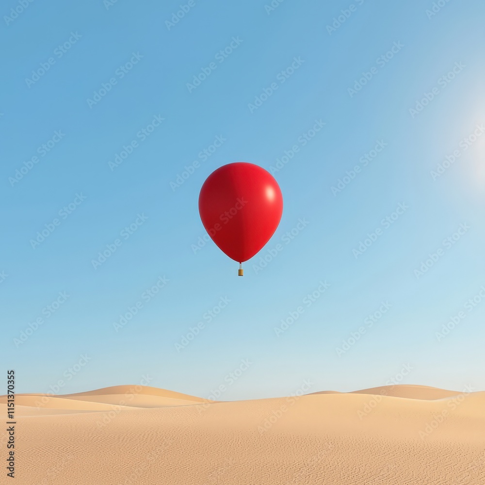 Fototapeta premium Red Balloon Floating in Clear Blue Sky Over Desert