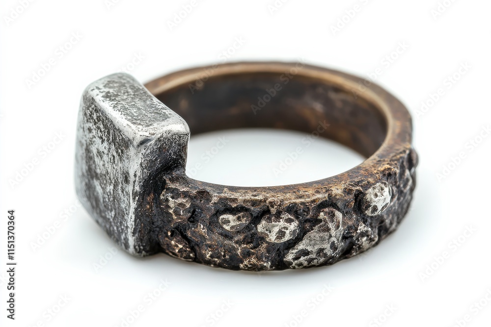 Silver Ring with Hammered Texture on White Background Silver Ring with Hammered Texture on White Background