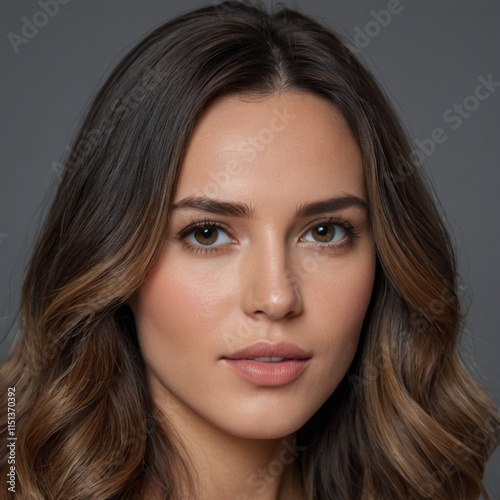 Beautiful woman face skin closeup portrait over gray background with healthy skin and hair
