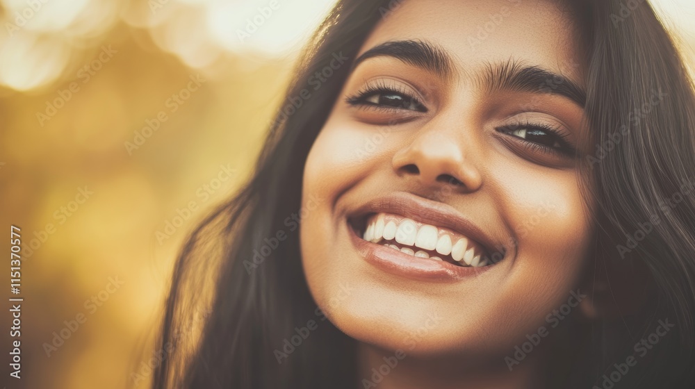 Joyful Young Woman Smiling Outdoors at Golden Hour in Soft Focus Portrait Joyful Young Woman Smiling Outdoors at Golden Hour in Soft Focus Portrait