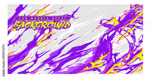 Car decal livery wrap banner abstract stripe sporty purple yellow color combination grunge brush thunder storm modern pattern racing motorsport vector design