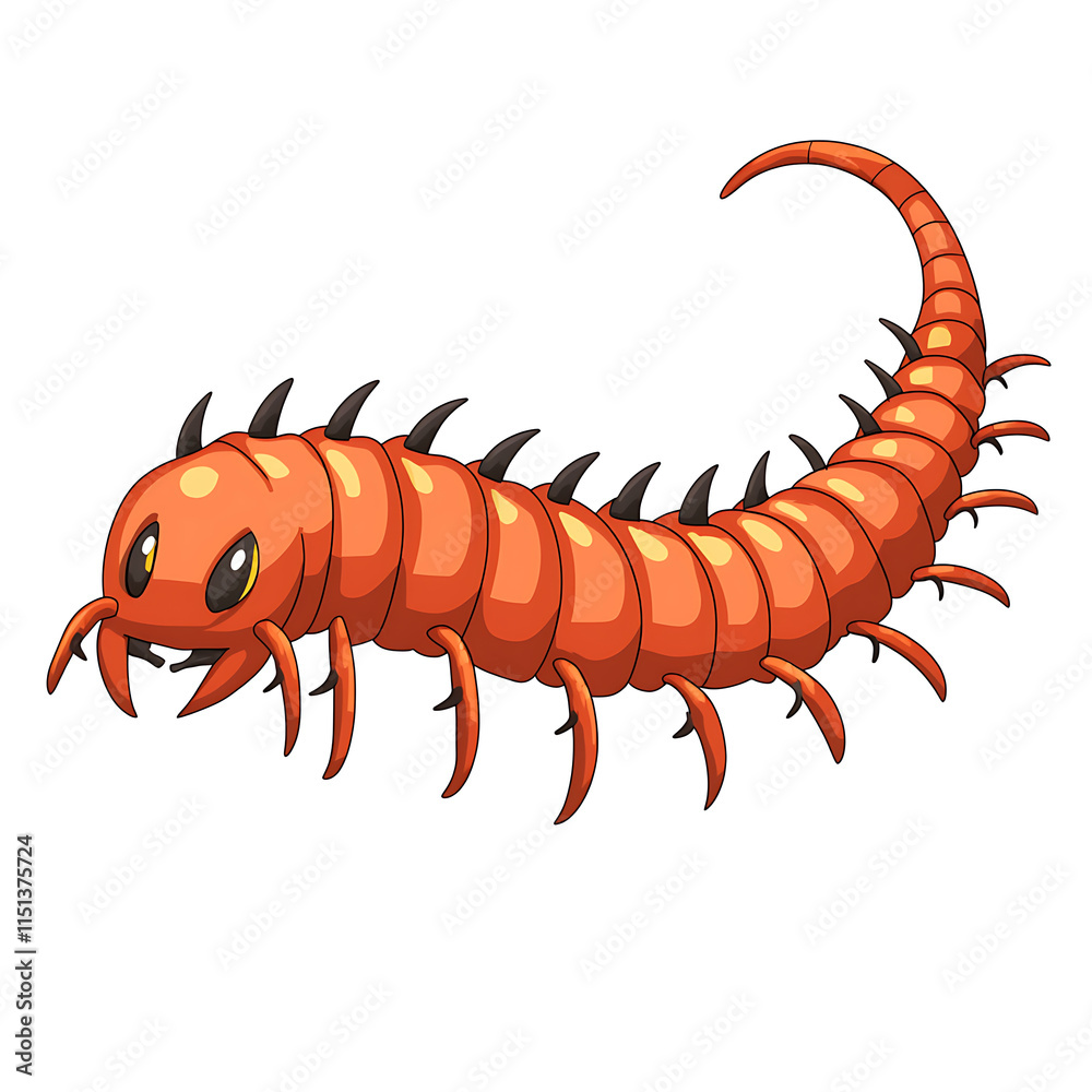 Vibrant Orange Centipede in Detailed Illustration Vibrant Orange Centipede in Detailed Illustration