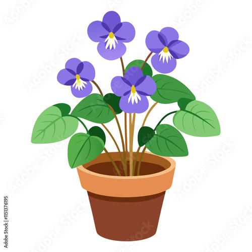 Potted violet plant with vibrant purple flowers on a clean white background showcasing natural beauty indoors