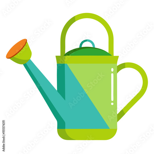 Bright green watering can resting on a white surface ready for gardening activities or indoor plants care