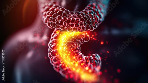 Gastroesophageal reflux disease concept. A vivid illustration of a glowing anatomical structure, showcasing intricate details.