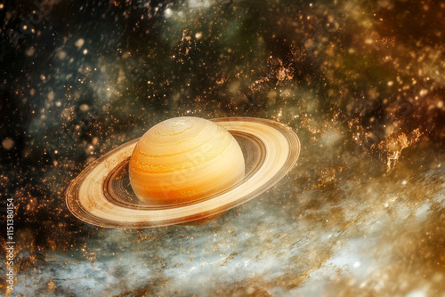 Stunning cosmic view of saturn with rings surrounded by stars photo