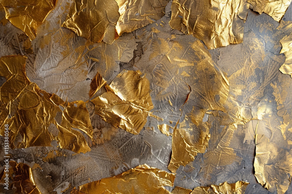 Obraz premium Gold leaf creating an abstract textured background, perfect for luxury, vintage, or artistic designs