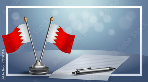Bahrain National flags on small table with bokeh background