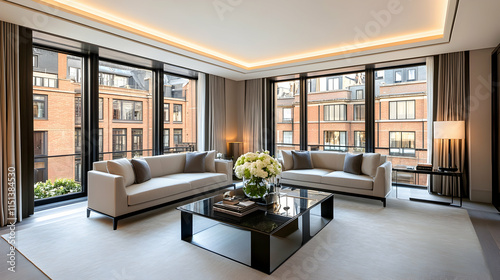 Luxurious London Apartment Living Room with City View.