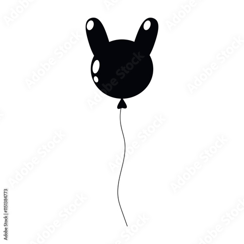 Black balloon shaped like a bunny rabbit floating against a plain background