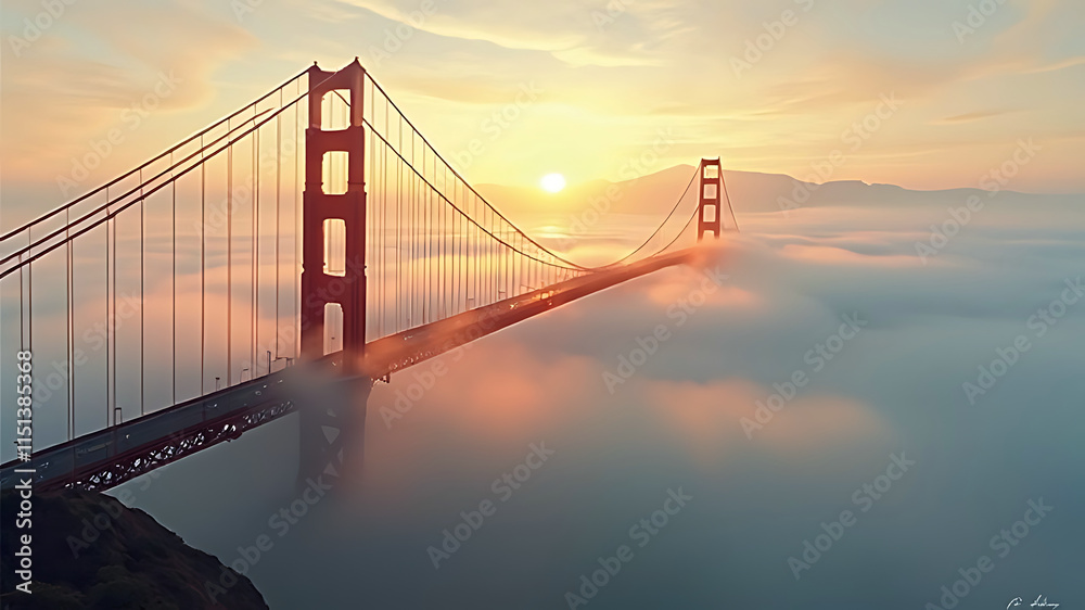 Fototapeta premium Golden Gate Bridge shrouded in morning mist