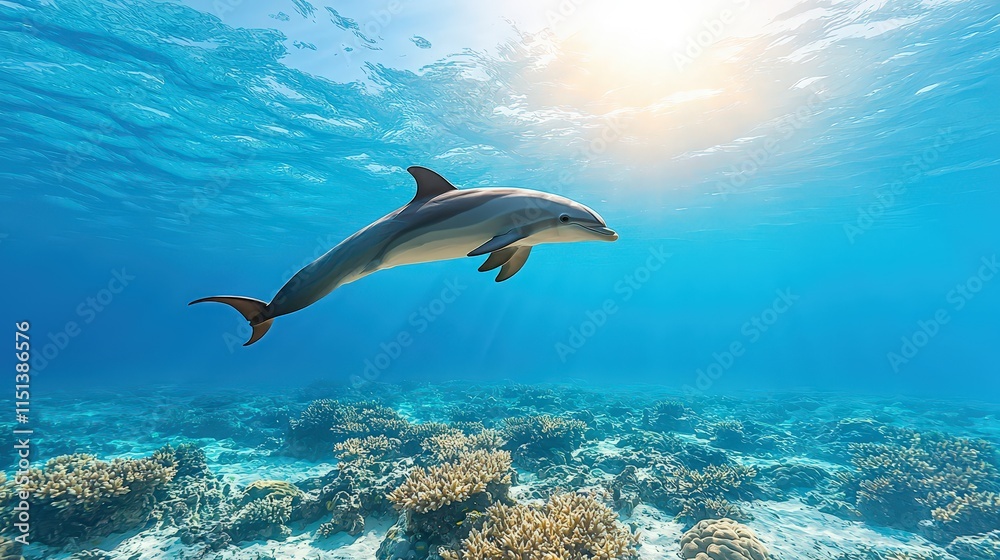 Dolphin Swimming in Clear Ocean Water Dolphin Swimming in Clear Ocean Water