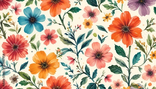 Wallpaper Mural Vibrant floral pattern featuring diverse colorful flowers, botanical art and decoration concept Torontodigital.ca