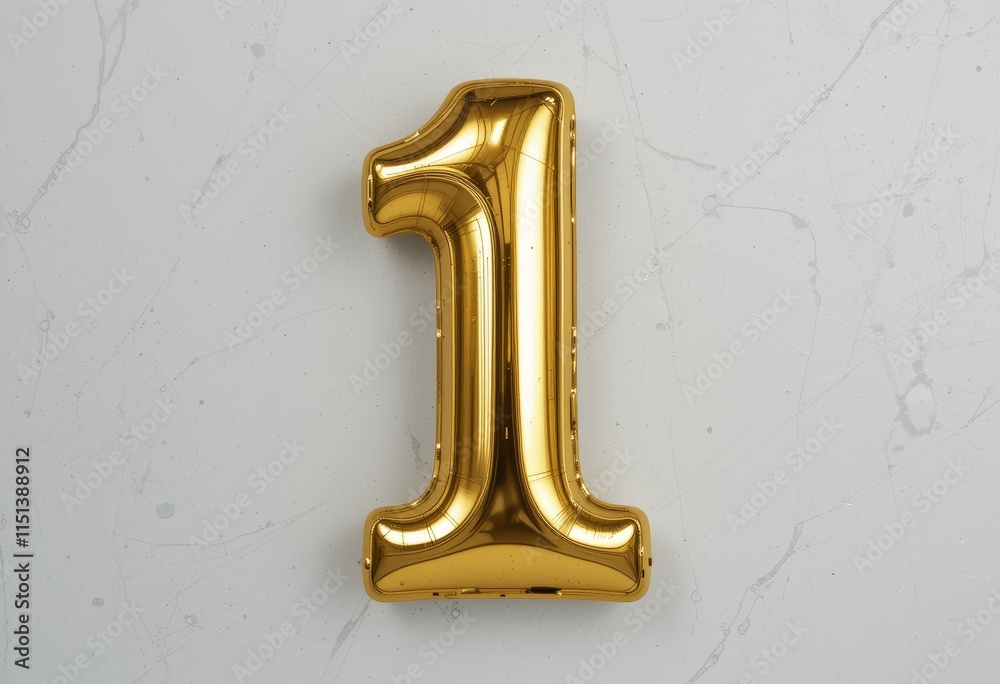 Golden Number One Balloon on White Background Golden Number One Balloon on White Background