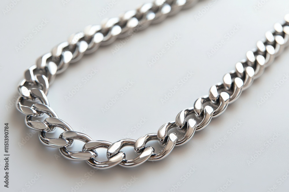 Obraz premium Silver Chain on White Table with Soft Shadows