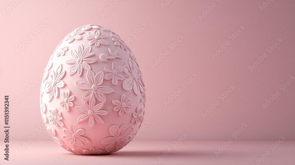 Fototapeta premium Pink Easter Egg Decorated With Floral Designs