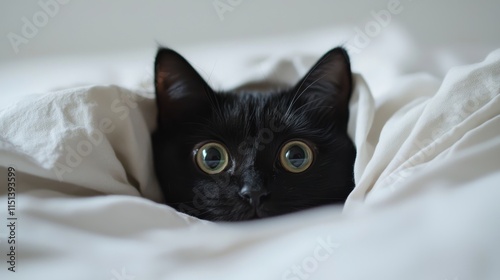 Black cat under the bedcover