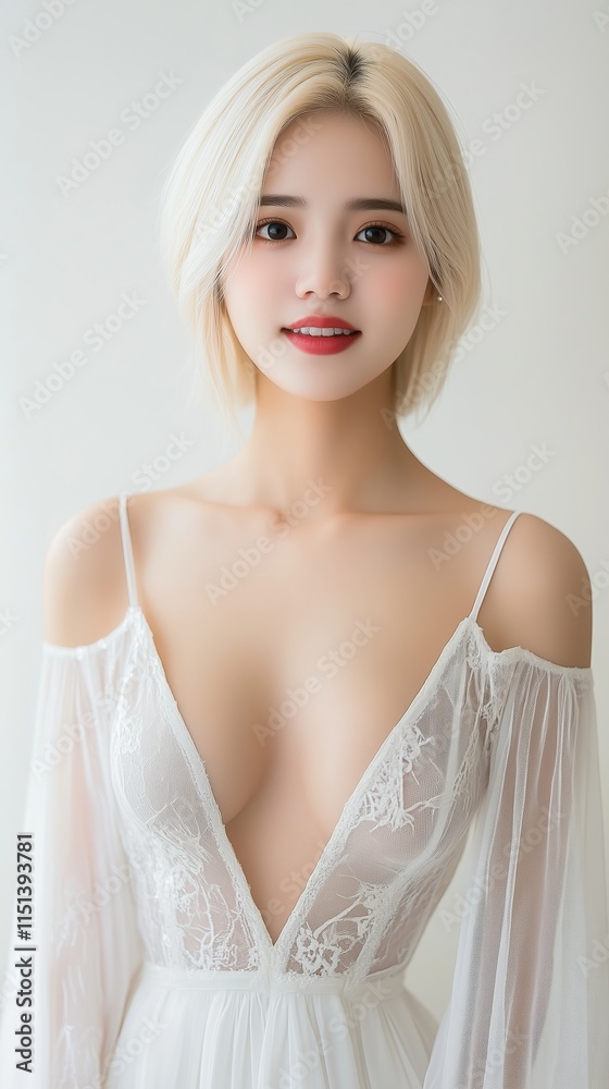 Stunning Blonde Woman White Lace Dress Soft Lighting Studio Portrait Stunning Blonde Woman White Lace Dress Soft Lighting Studio Portrait