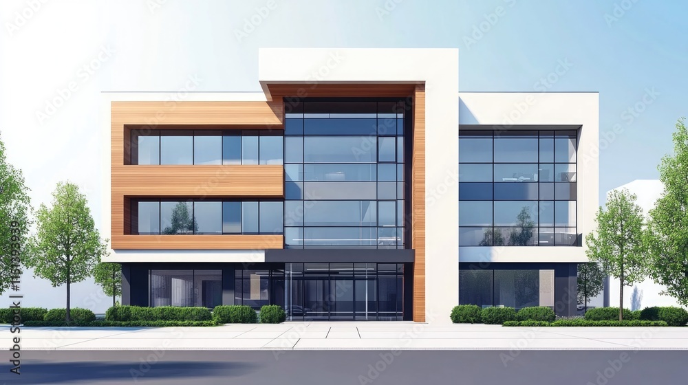 Obraz premium Modern office builidng. Contemporary corporate architecture. Front of commercial luxury building