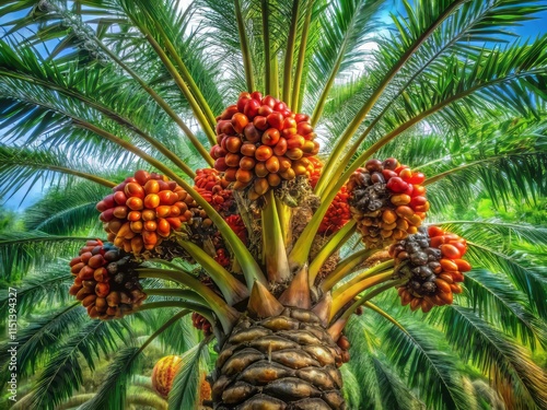 3D Render Wide-Angle Oil Palm Elaeis Guineensis Botanical