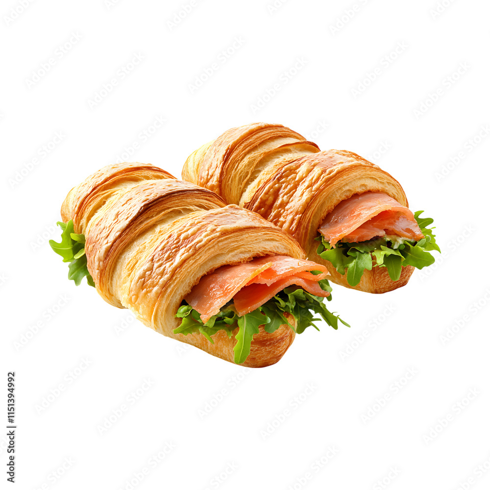 Tasty croissant sandwich with ham and cheese isolated on transparent background Tasty croissant sandwich with ham and cheese isolated on transparent background
