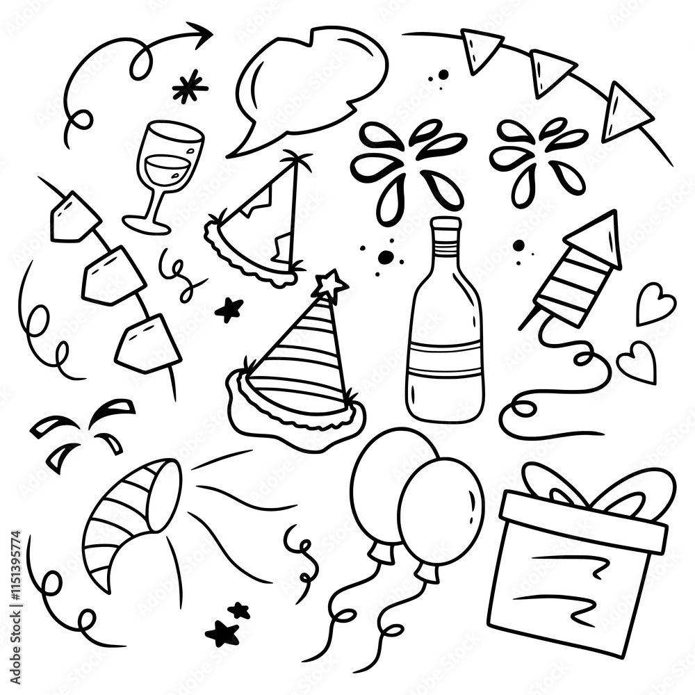 Obraz premium Hand Drawn New Year Elements Vector
