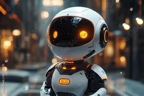 Wallpaper Mural friendly robot character with a cheerful expression, floating message bubbles around it, suggesting an interactive dialogue, embodying futuristic technology and charm Torontodigital.ca