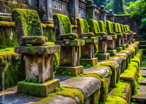 Ambarita Stone Chairs Samosir Island Indonesia Close Up Ancient Tribal Council Meeting photo