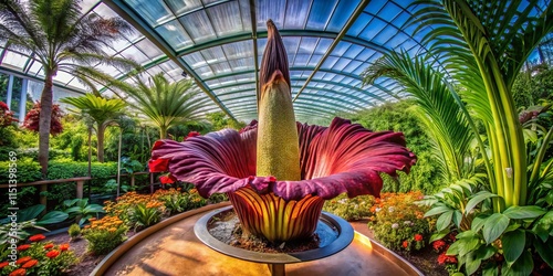 Amorphophallus Titanium Wide Angle Photography: Corpse Flower Bloom, Giant Arum, Titan Arum, Rare Plant, Botanical Photography photo