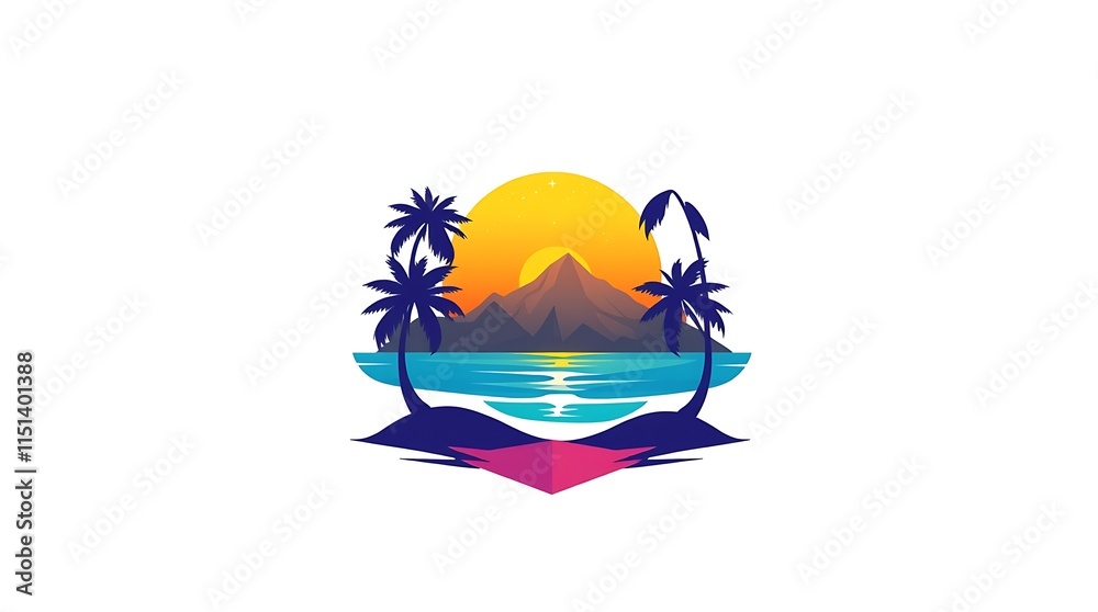 3d mountain illustration with palm tree on white background 3d mountain illustration with palm tree on white background