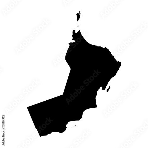 Oman high detailed vector representation of country silhouette in solid black on white background. For educational, decorative, or informational use showcasing the national outline.