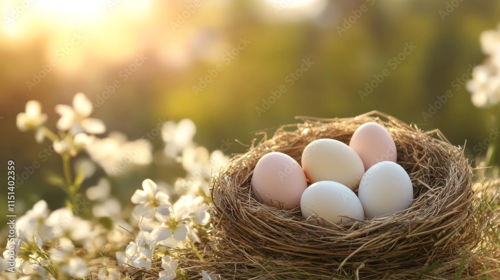Pastel Eggs Nestled In A Bird Nest Springtime Pastel Eggs Nestled In A Bird Nest Springtime
