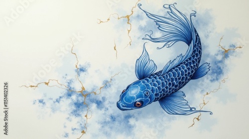 Blue and White Porcelain with Golden Cracks