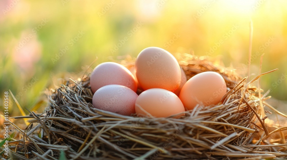 Five Fresh Eggs Nestled In A Birds Nest Five Fresh Eggs Nestled In A Birds Nest