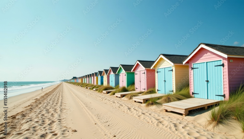 Colorful Beach Huts on a Sunny Seaside Colorful Beach Huts on a Sunny Seaside