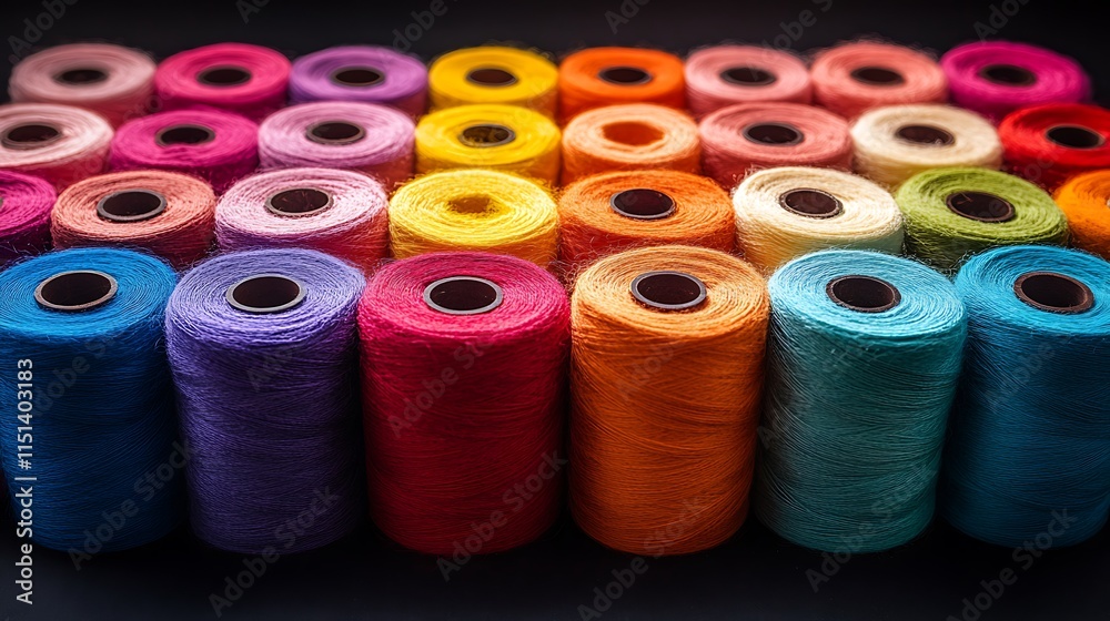A color wheel of wool rolls in neon and bold tones, meticulously arranged on a smooth black surface, dramatic lighting highlighting the vibrant contrast, hd quality, bold and dynamic. --ar 16:9 A color wheel of wool rolls in neon and bold tones, meticulously arranged on a smooth black surface, dramatic lighting highlighting the vibrant contrast, hd quality, bold and dynamic. --ar 16:9