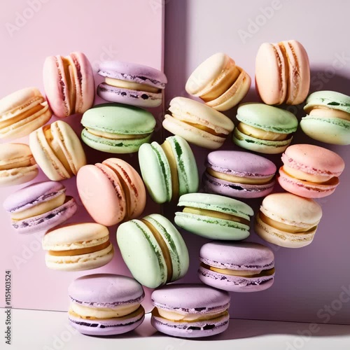 Wallpaper Mural Heart shaped macarons arranged on a lavender background with copy space for text. Perfect for Valentine's Day celebrations Torontodigital.ca