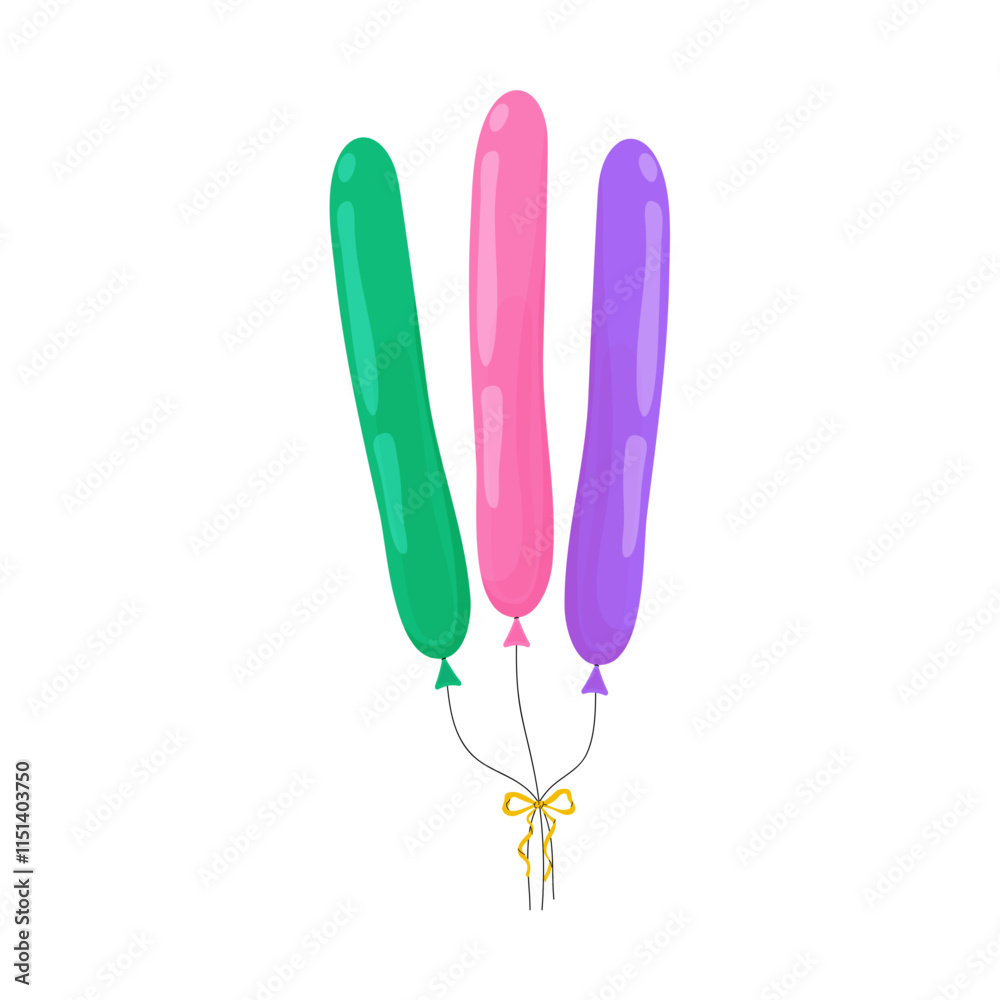 Colorful balloons floating up with a cheerful ribbon on a bright background Colorful balloons floating up with a cheerful ribbon on a bright background