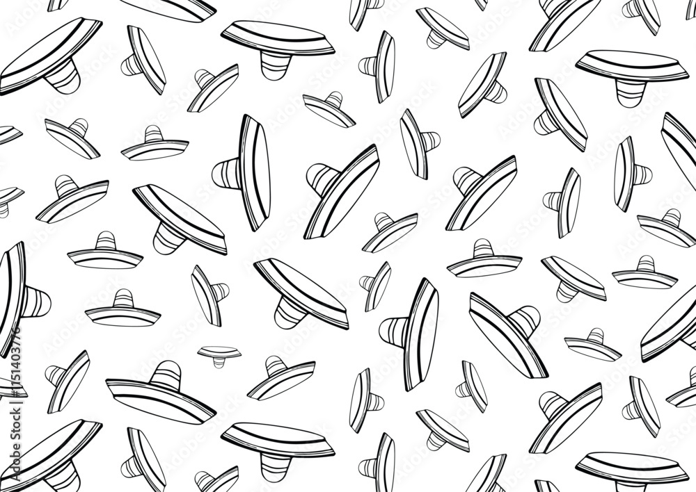 Fototapeta premium Mexican Hat Seamless Pattern Line Art Vector Illustration. Mexican Hat Background 05