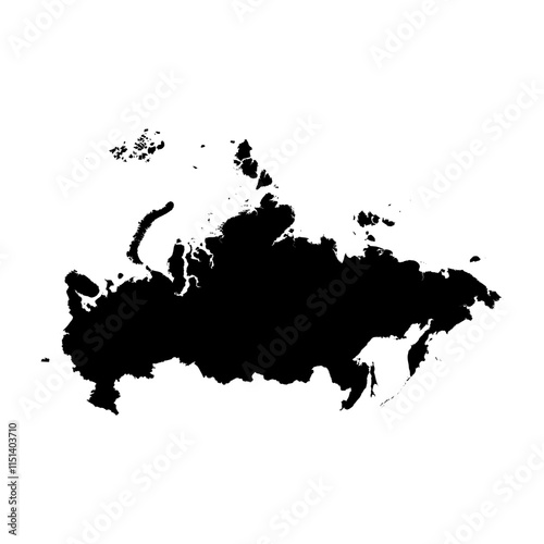 Russia high detailed vector representation of country silhouette in solid black on white background. For educational, decorative, or informational use showcasing the national outline.