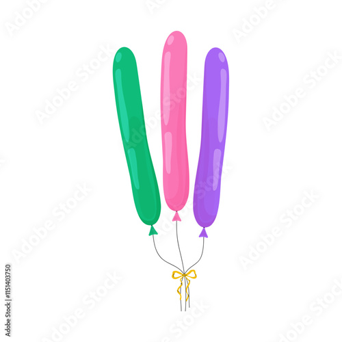 Colorful balloons floating up with a cheerful ribbon on a bright background