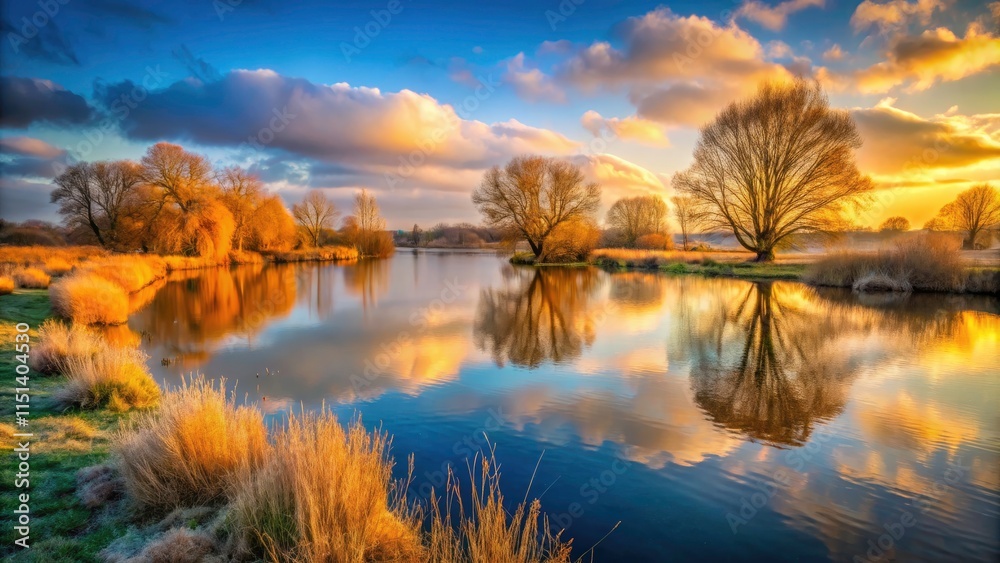 Fototapeta premium Godstow Weir Oxford Winter Portrait Photography - Port Meadow Scenic Photoshoot